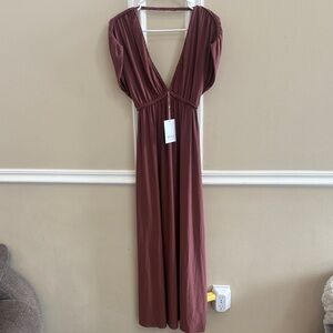 Misa Los Angeles Deep V Maxi Dress in Burgundy